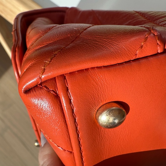 Chanel Small Coco Top Handle Chevron Quilted Flap Calfskin Red Orange/Gold Hrdwr - Picture 14 of 15
